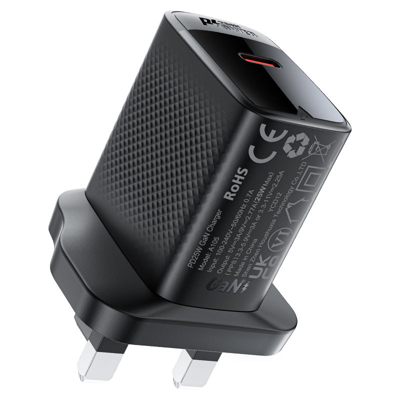 Acefast Gan Fast Single Port Charger With USB-C Port 25W - A105 Black