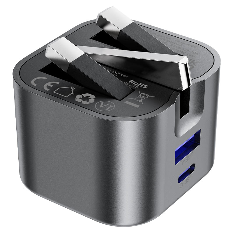 Acefast Gan Fast Dual Port Charger USB-C+USB-A Ports Folding Plug 35W With Cable USB-C 1.2m - A120 B