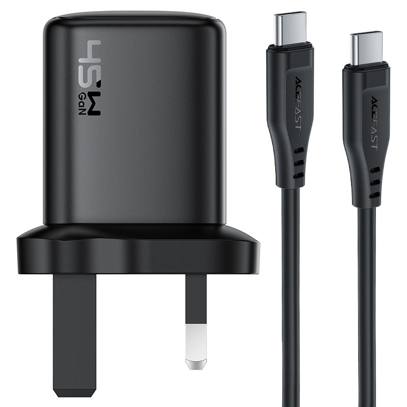 Acefast Gan Fast Single Port Charger Set Mini 45W With USB-C Cable 1.2m - A133 Black