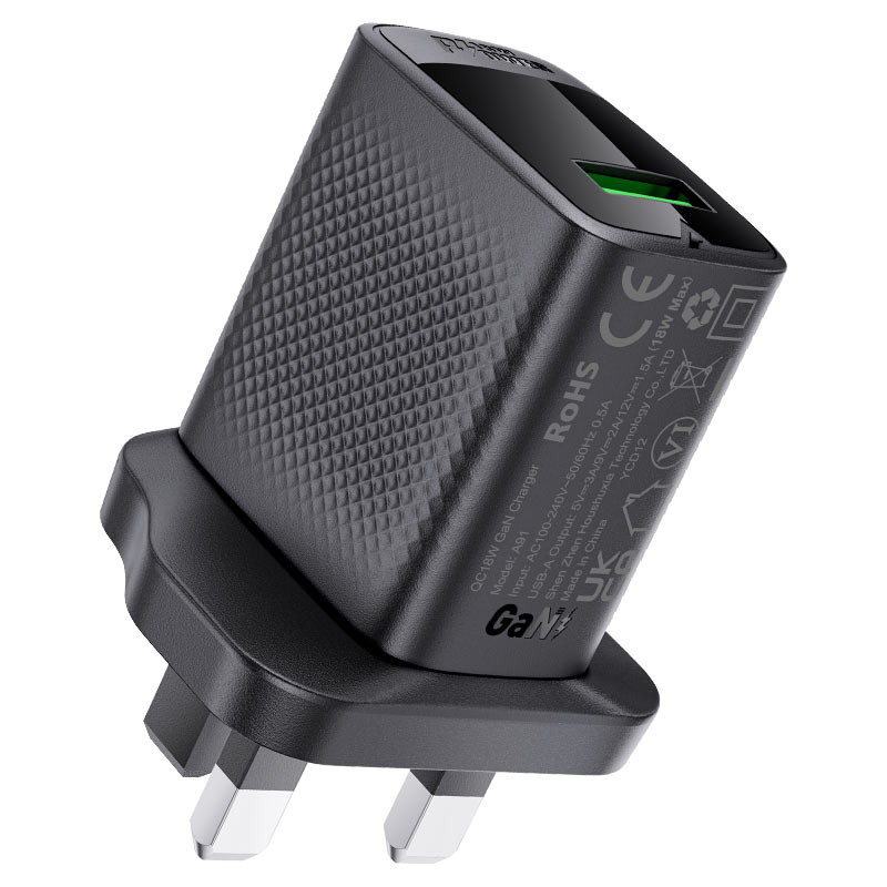 Acefast Gan Fast Single Port Charger With USB-A Port 18W - A91 Black
