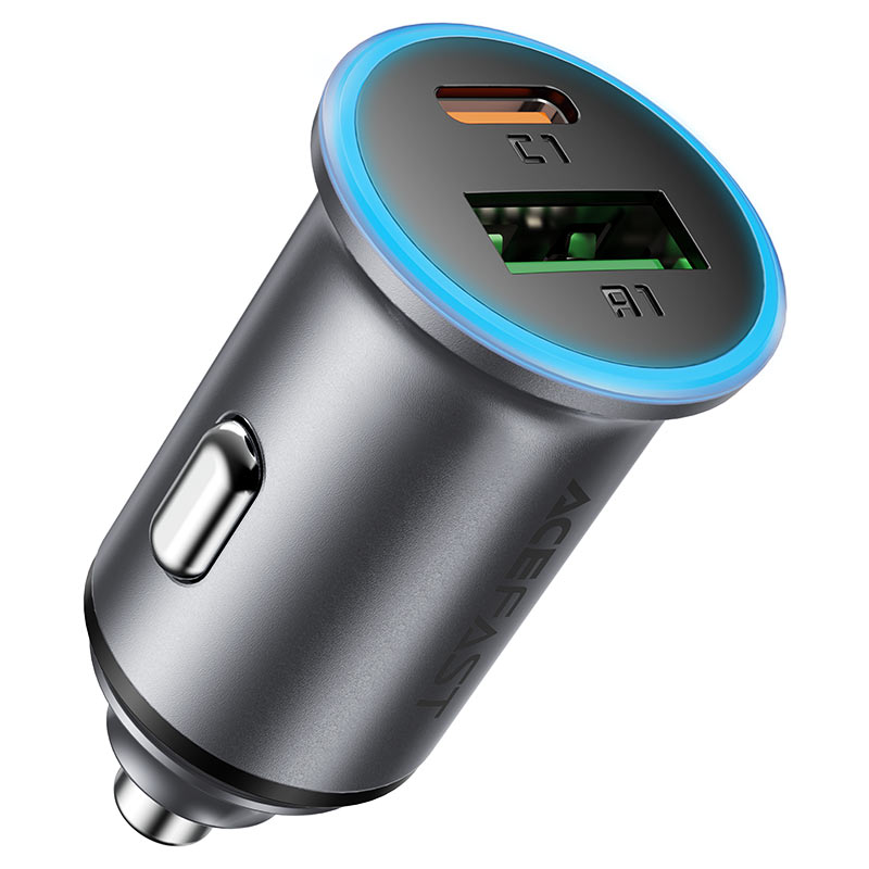 Acefast Fast in-Car Charger USB-C And USB-A Ports 65W B15 Metal Gray
