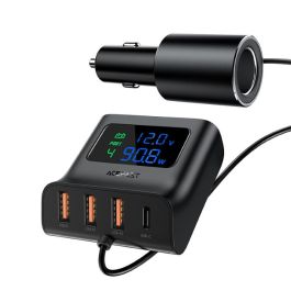 Acefast 4 IN 1 Car Charger Splitter With Digital Display 90W - B8 Black