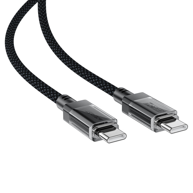 كابل بيانات وشحن سريع من Acefast، مصنوع من الفولاذ المقاوم للصدأ بغلاف شفاف، USB-C إلى USB-C، بقوة 60 واط، طوله 1.2 متر - C12-