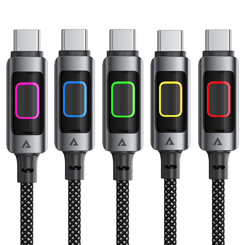 كابل بيانات وشحن سريع من Acefast، مزود بمؤشر متدرج الألوان (7 ألوان)، USB-C إلى USB-C، بقدرة 60 واط، طول 1.2 متر - C21-03، أسود