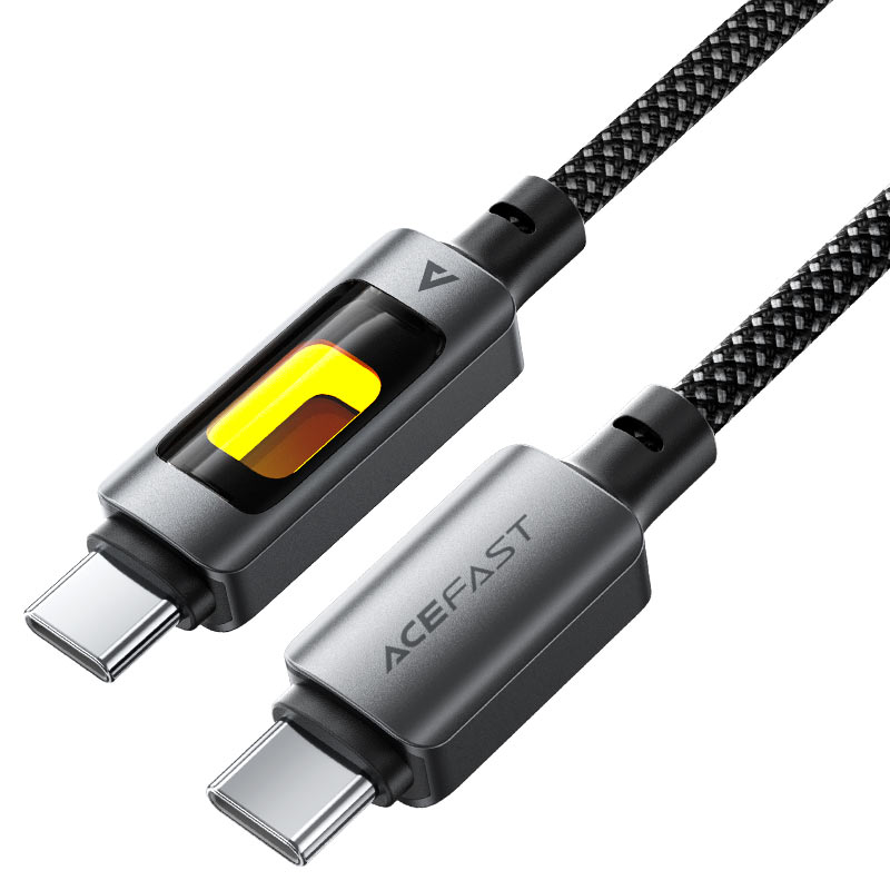 كابل بيانات وشحن سريع من Acefast، مزود بمؤشر متدرج الألوان (7 ألوان)، USB-C إلى USB-C، بقدرة 60 واط، طول 1.2 متر - C21-03، أسود