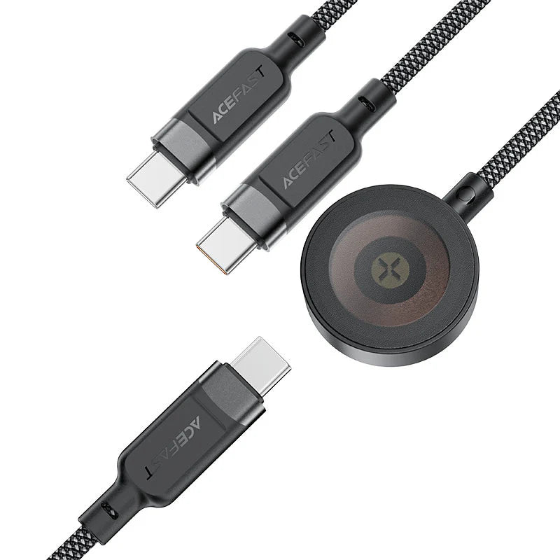 كابل بيانات وشحن سريع من Acefast، يدعم الشحن السريع بقوة 100 واط + 10 واط عبر منفذ USB-C والشحن اللاسلكي بقوة 5 واط - C6-11 أسود
