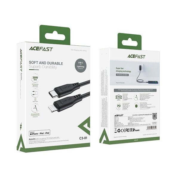 Acefast Soft And Durable Superb Durability USB-C TO Lightning Cable 30W 1.2m - C3-01 Black