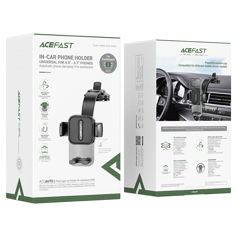 Acefast In-Car Phone Holder Universal For 4.5-6.7 Phones - D26 Black