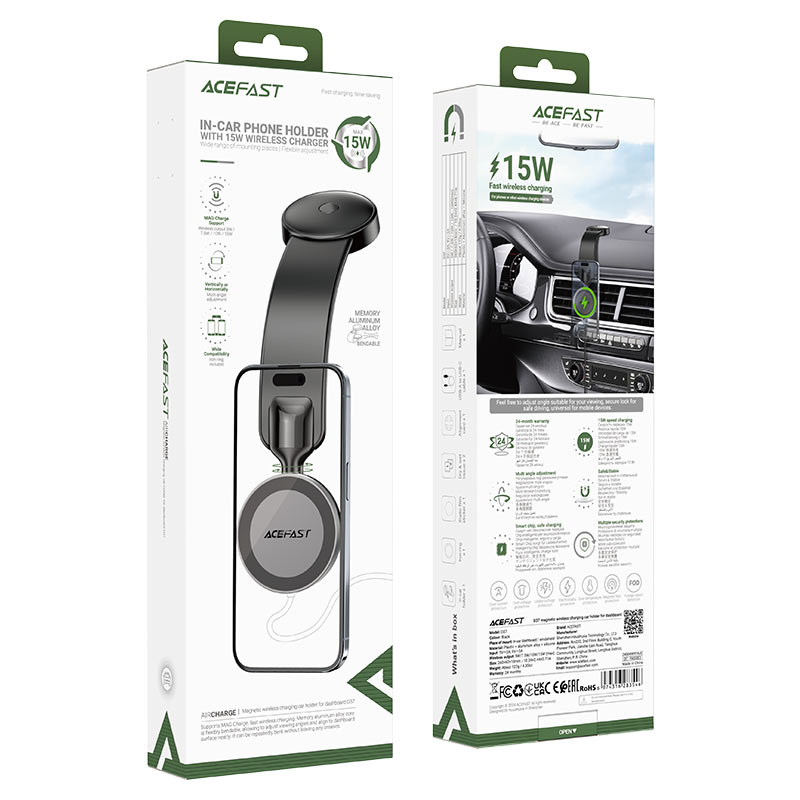 Acefast In-Car Phone Holder With 15W Wireless Charger - D37 Black
