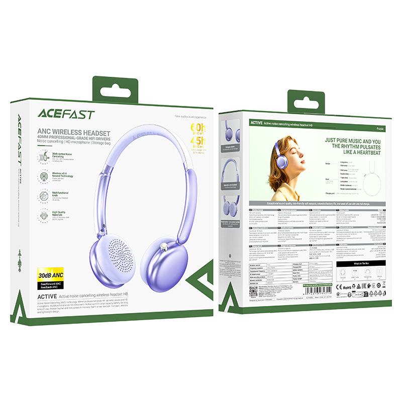 Acefast ANC Wireless Headset 40mm Professional Grade Hifi Drivers - H8 Golden
