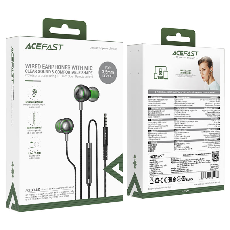 Acefast Wired Earphone With Mic Clear Sound&Comfortable Shape For AUX-3.5mm - L4 Black