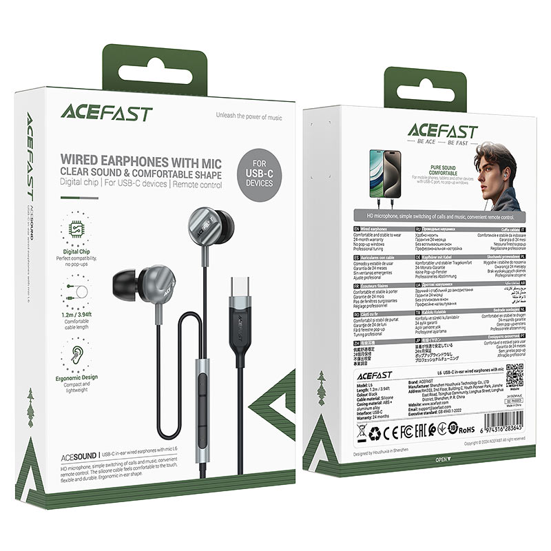 Acefast Wired Earphone With Mic Clear Sound&Comfortable Shape For USB-C - L6 Black