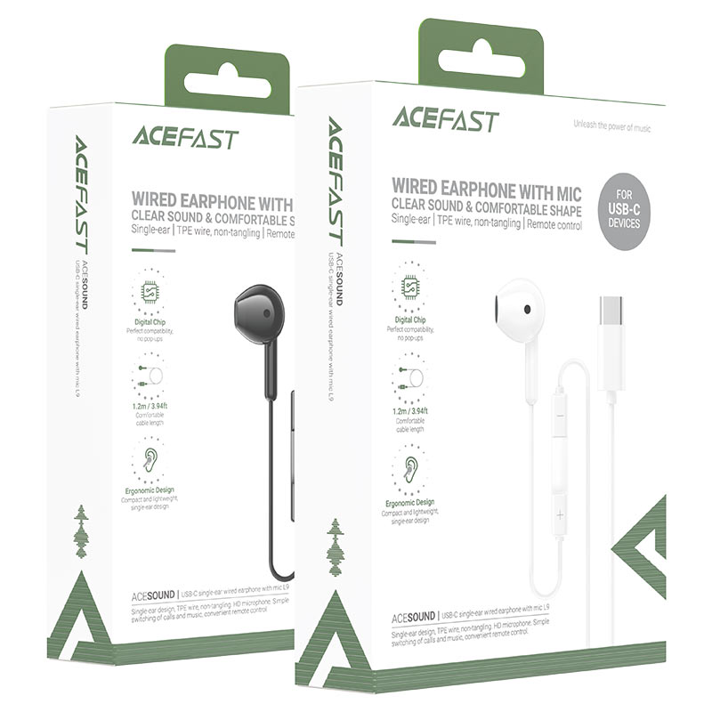 Acefast Wired Earphone With Mic Clear Sound&Comfortable Shape For USB-C - L9 Black