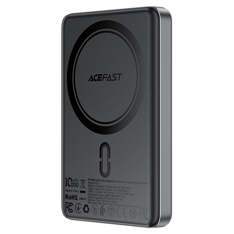 Acefast 10000mAh Fast Power Bank With 15W Magnetic Wireless Charger PD20W - M12 Black