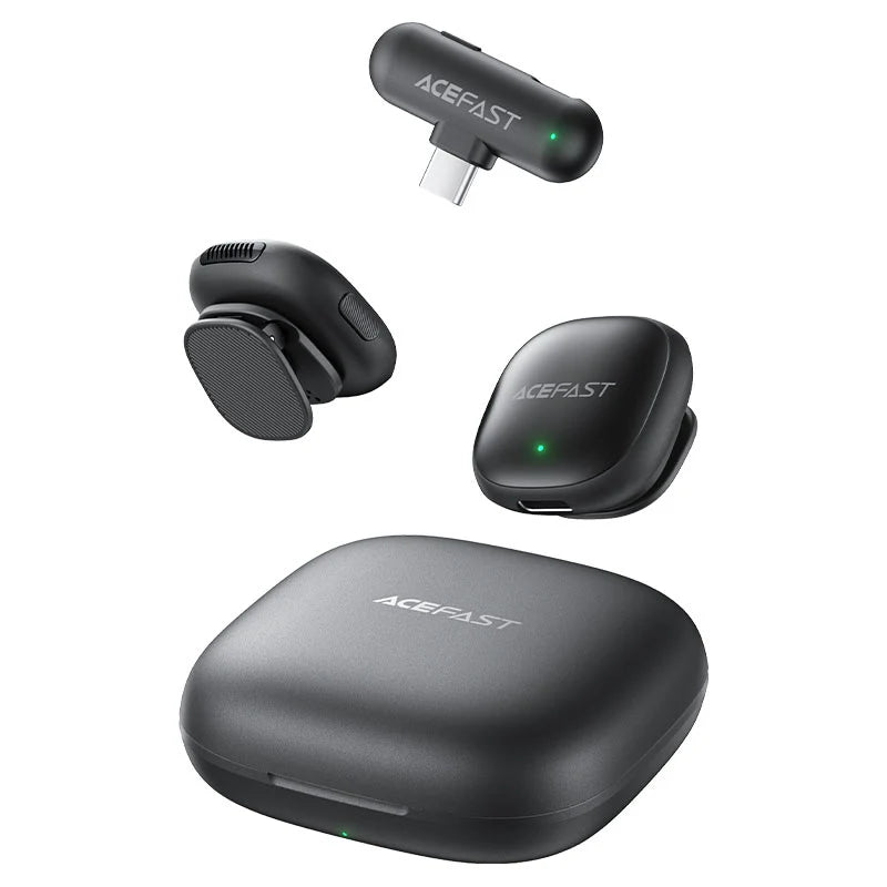 Acefast Dual Wireless Lavalier Wireless Microphone Deep Al Noise Reduction - R1 Black