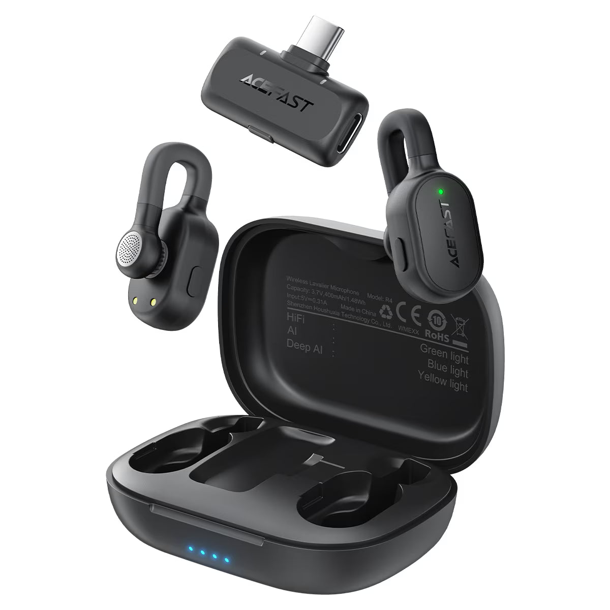 Acefast Dual Wireless Lavalier Mic 2xAI Noicse Reduction R4 Black