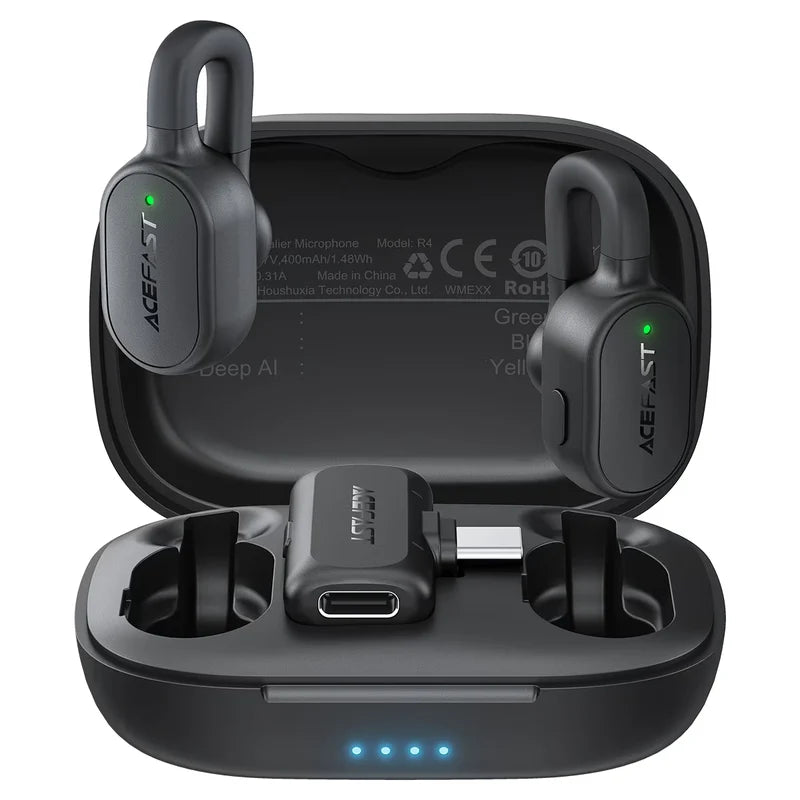 Acefast Dual Wireless Lavalier Mic 2xAI Noicse Reduction R4 Black