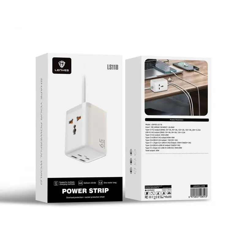 Lenyes Power Strip Overload Protection + Socket Protection Sheet LS118 White