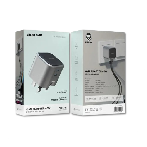 Green Lion Gan Adapter 45W 2 USB-C Port / PD 3.0