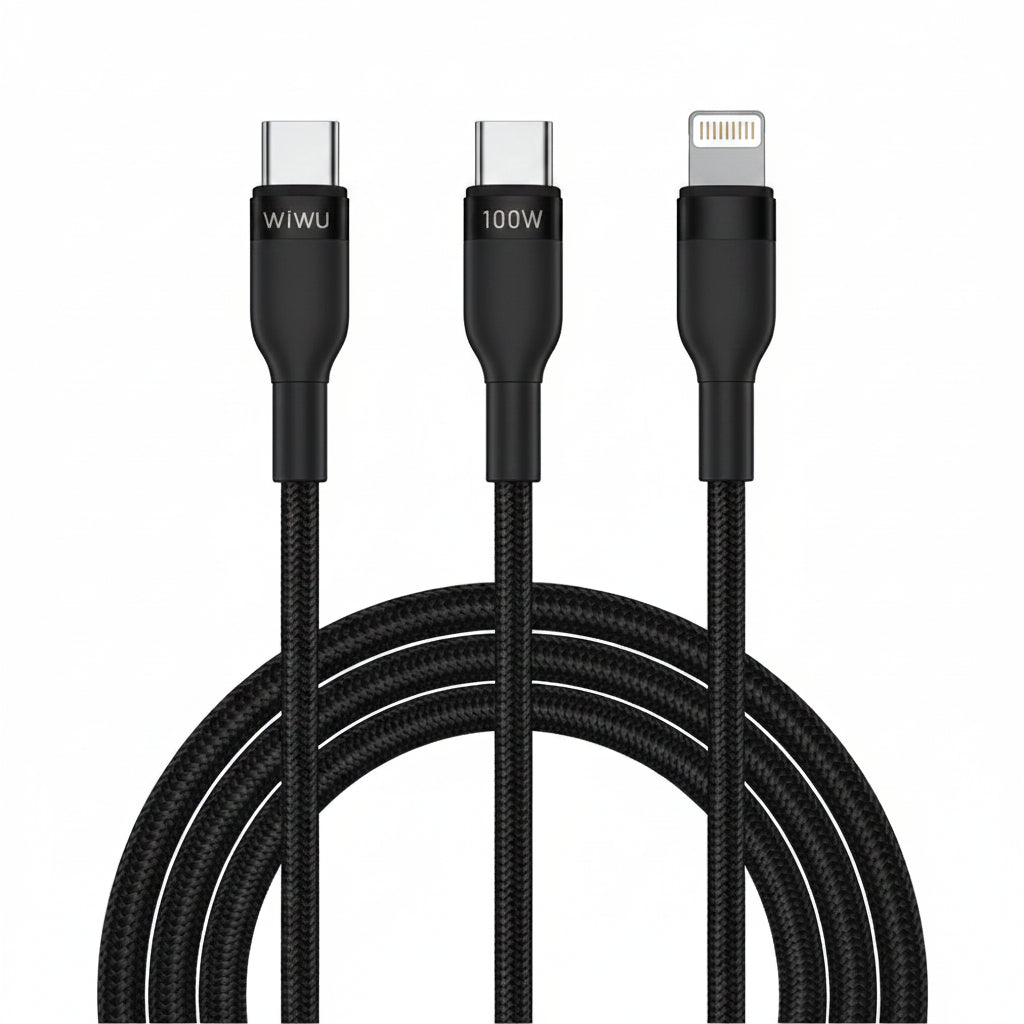 Wiwu Concise USB-C TO USB-C + Lightning Cable 100W 1.2m - Black