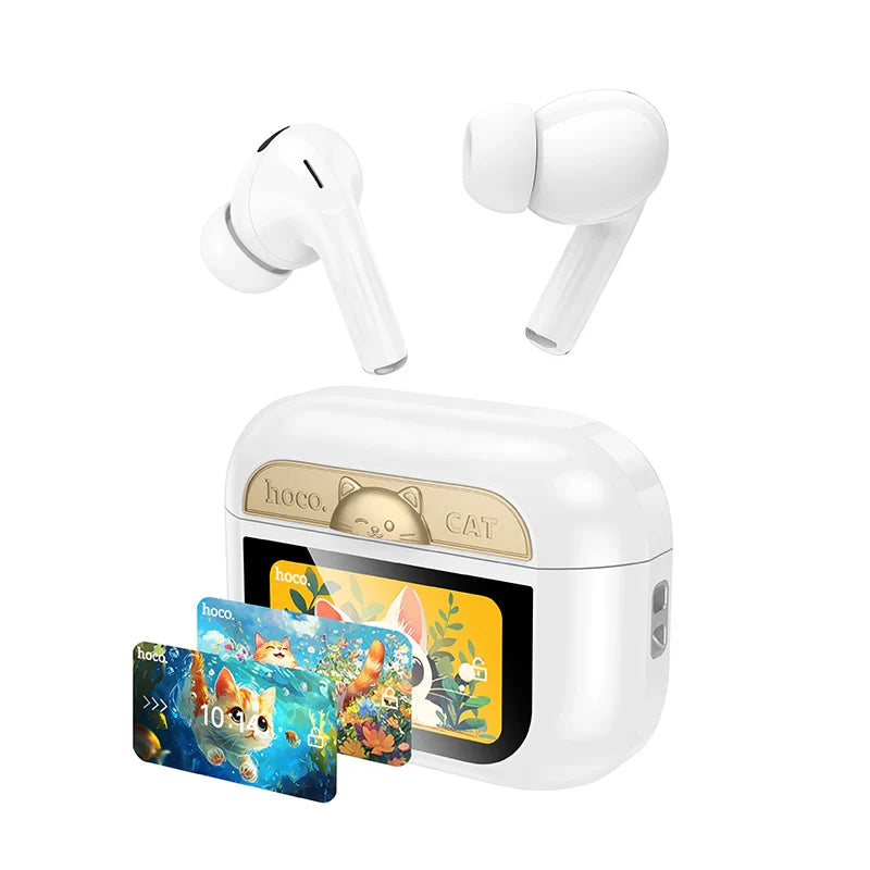 hoco Cutecat Colorful LCD Touch Screen ANC TWS Headset - EW88 White