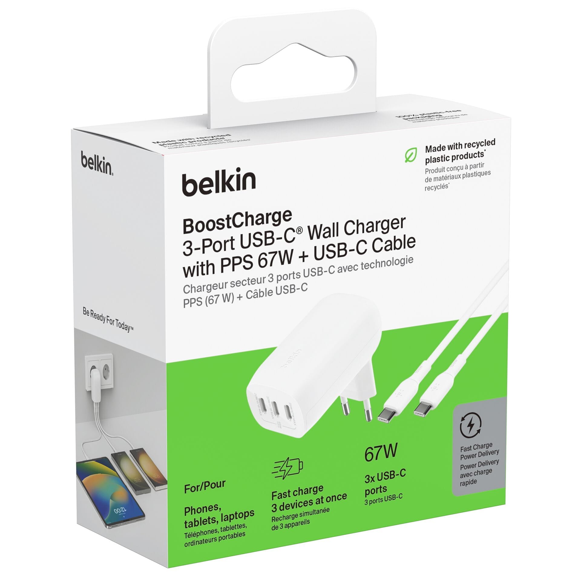 Belkin Boost Chare 3-Port USB-C Wall Charger With PPS 67W + USB-C Cable