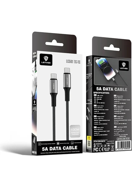 Lenyes 5A Data Cable USB-C TO USB-C 100W Super Fast Charging 1m LC561 TC-TC Black