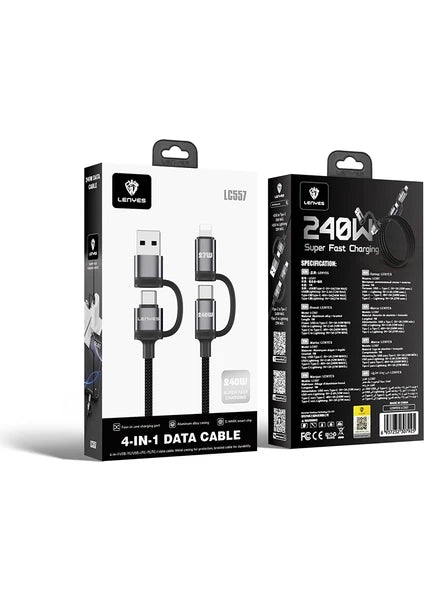 Lenyes 4 IN 1 Data Cable 240W 1m LC557 Black