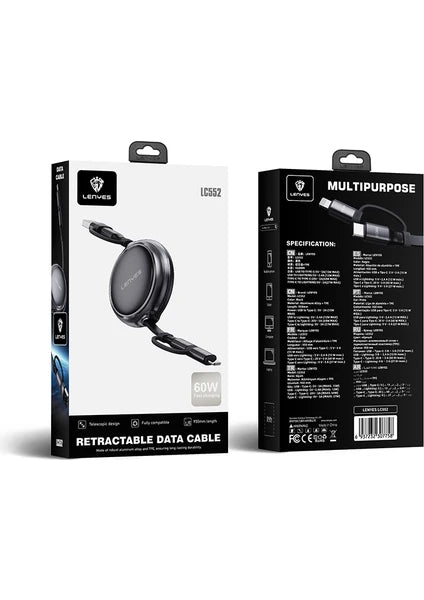 Lenyes Retractable Data Cable Fast Charging 60W 1m LC552 Black