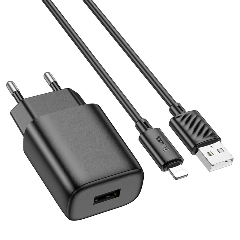 hoco Mini USB Charger Set Singel Port Charger 12W USB-A TO Lightning Cable 1M C134A White