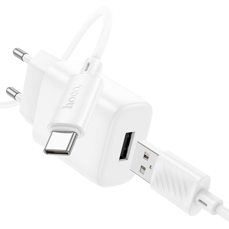 hoco Mini USB Charger Set Singel Port Charger 12W USB-A TO Type-c Cable 1M C134A White