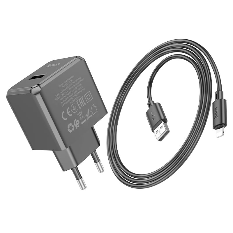 hoco Singel Port Charger Set With USB-A To Lightning Cable CS11A