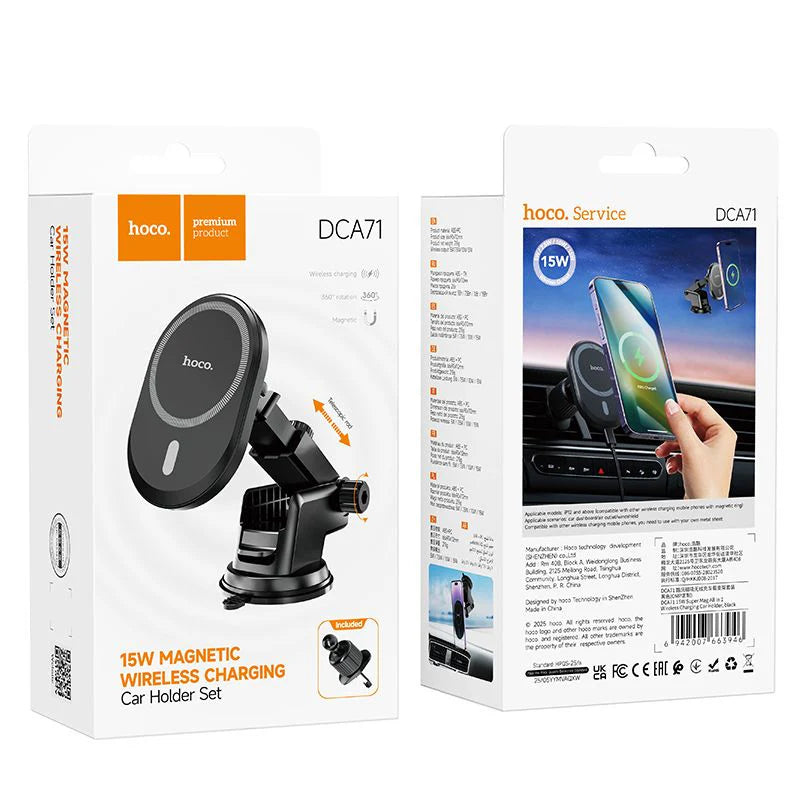 hoco 15W Magnetic Wireless Charging Car Holder Set - DCA71 Black