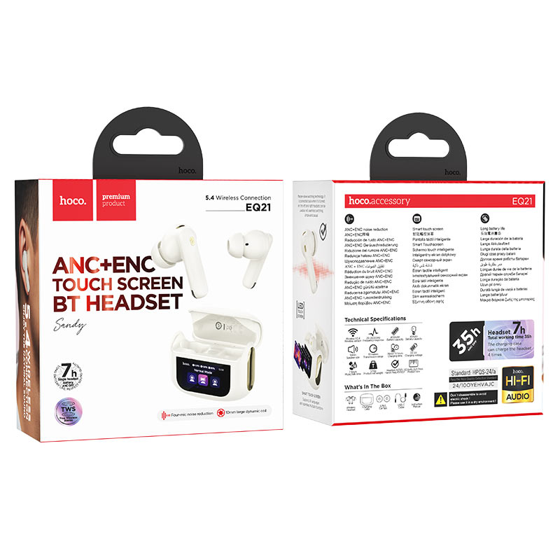 hoco ANC+ENC Touch Screen BT Headset - EQ21 White
