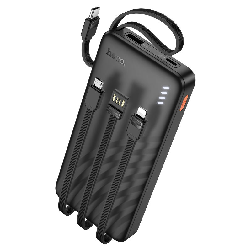 hoco 5Outputs2 Inputs With Four Cables 10000mAH POWAR Bank-J163 Black
