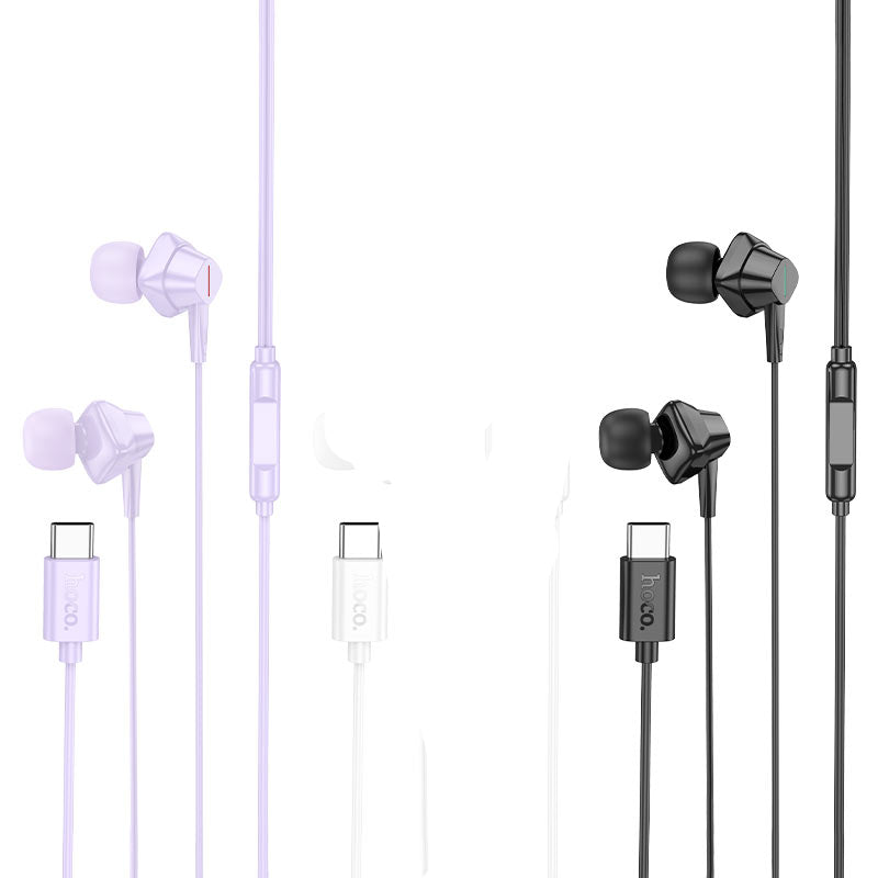 hoco Colorful Lights Wire Control Earphones With Mic For USB-C m113 Black