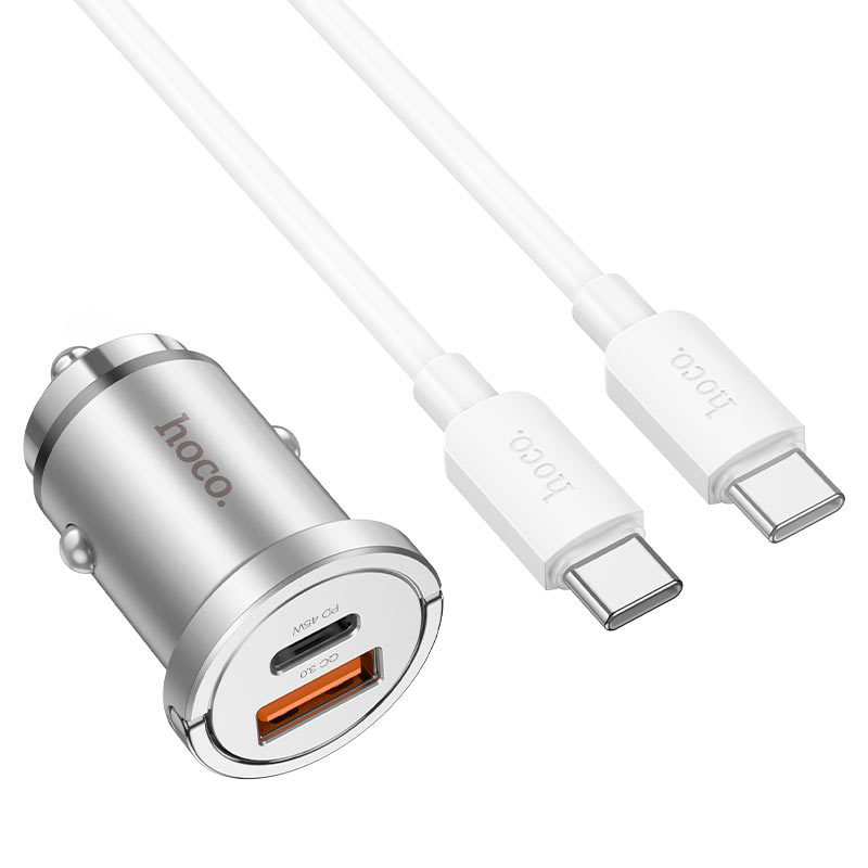hoco PD45W+QC3.0 Fast Charging Mini Pull Loop Car Charger NZ10 Silver