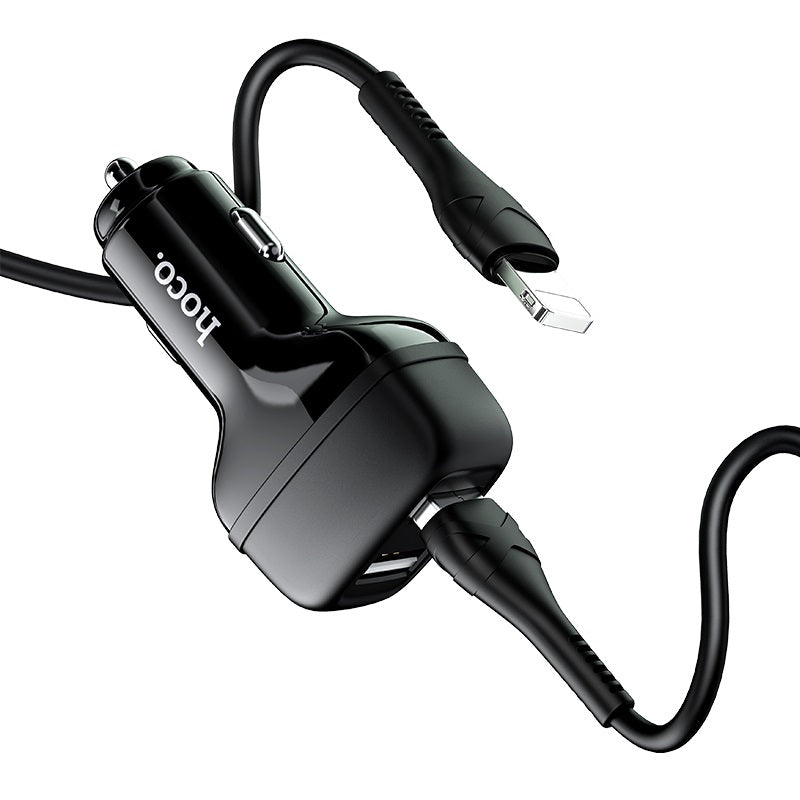 Hoco Strong & Sturdy Dual Port Car Charger Set With Cable Usb-A TO Lightning Z36