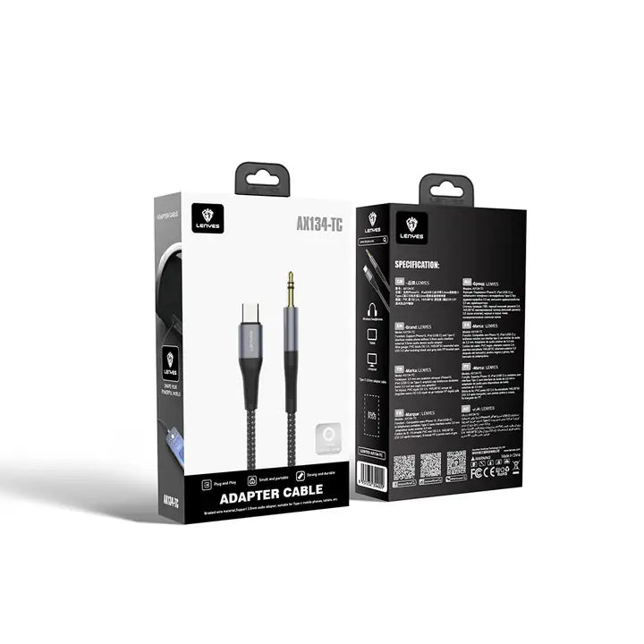 Lenyes Adapter Cable Plug And Play 3.5mm To Type-c AX134-TC Black