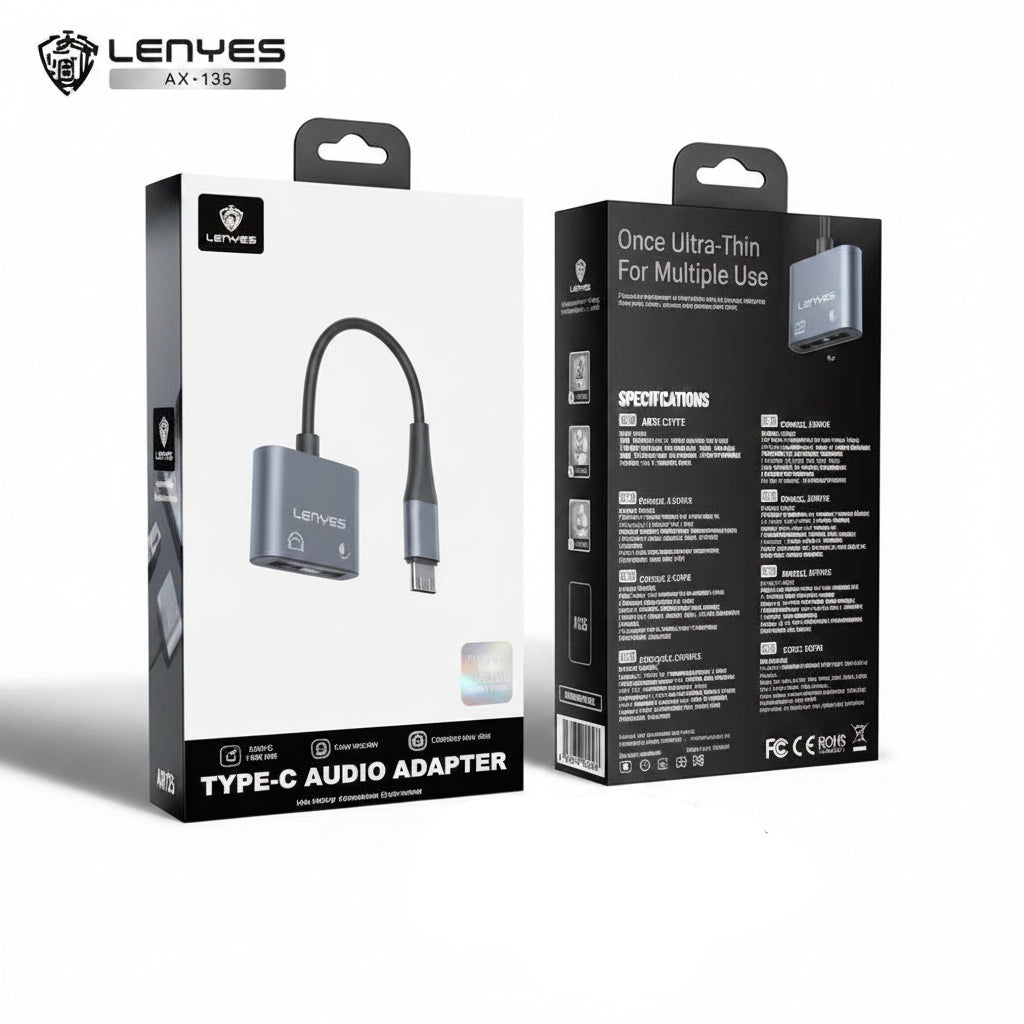 Lenyes Type-c To Type-c+Type-c Audio Adapter AX135 Black