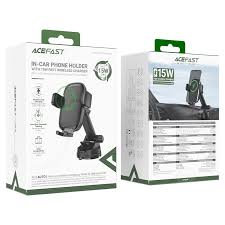 Acefast In-Car Phone Holder With 15W Fast Wireless ChargerPress Type-c Clamps - D49 Black