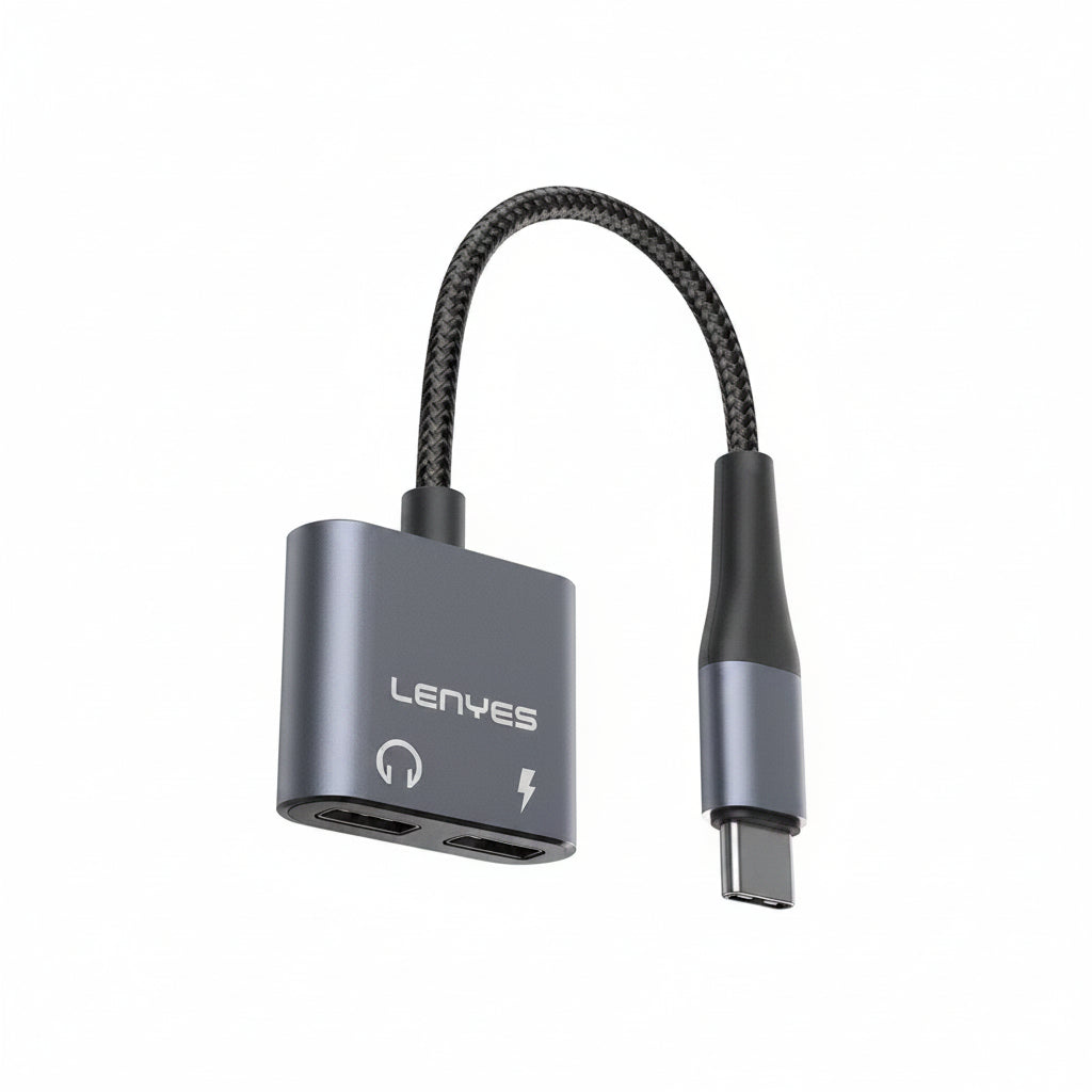 Lenyes Type-c To Type-c+Type-c Audio Adapter AX135 Black
