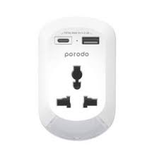 Porodo Universal AC Socket UK Plug Adapter Nightlight/USB-A/USB-C - White