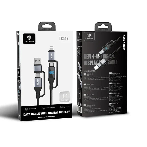 Lenyes Data Cable With Digital Display 4 IN 1 Charging Cable 1m LC542 Black