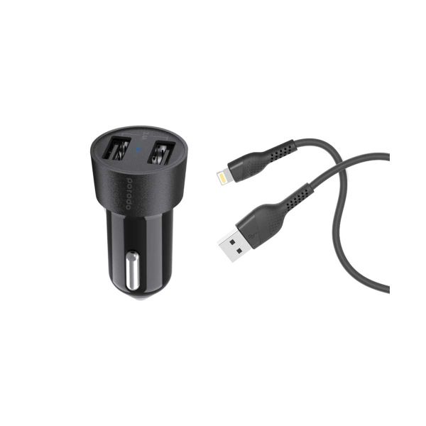 Porodo Powerful Mini Car Charger With Cable Usb-A TO Lightning 0.9M