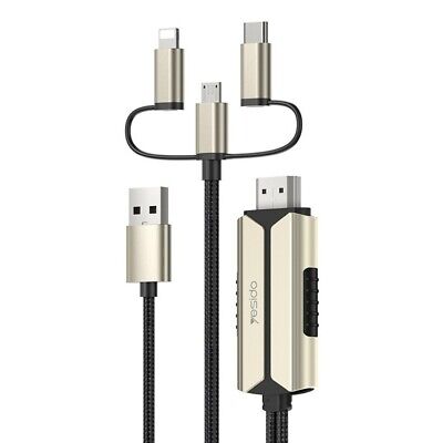 كابل تمديد USB-L فائق الدقة 3 في 1 من Yesido، محوّل تلفزيون عالي الدقة، مضفر من النايلون، HM14 - 2 متر