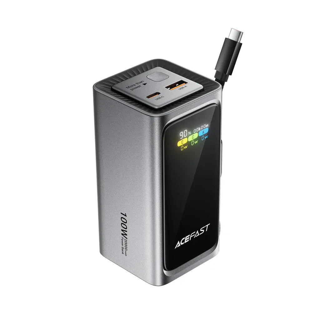 Acefast 20000mAh Fast Power Bank 3 Outpotrs 2 Ports + Cable Lanyard 10W M33 Black