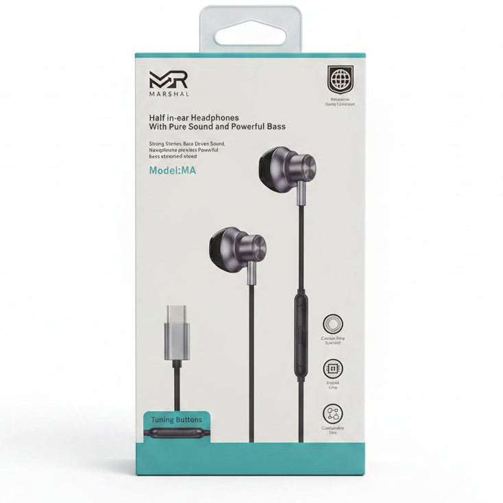 Marshal Metal Magnetic Earphones Stereo Bass - MA-04 Black