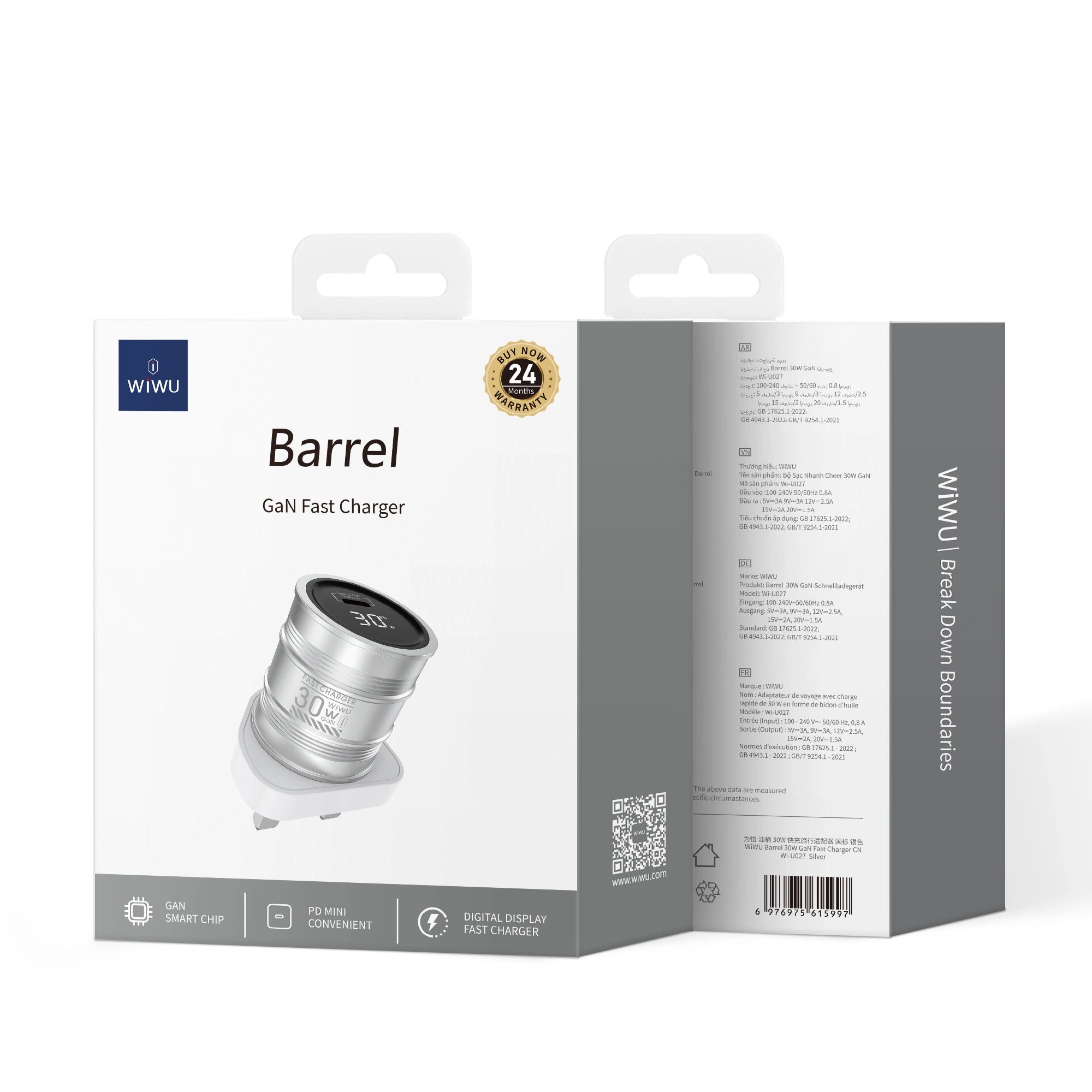 Wiwu Barrel Gan Fast Charge 30W Wi-027 - Silver