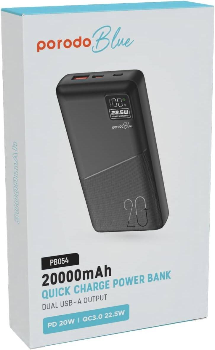 Porodo 20000mAh Quick Charge Power Pank PD20W USB-A And USB-C Output PB054